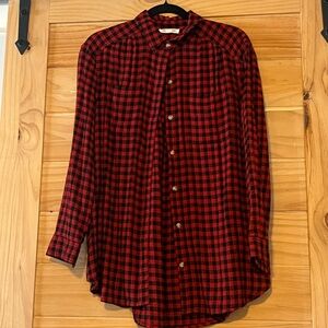 beachlunchlounge Red and Black Checkered Women's Button Down Shirt